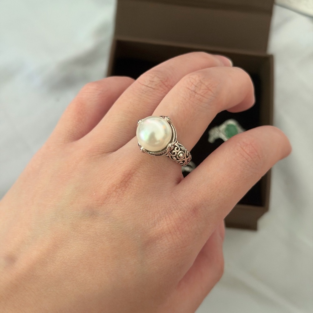 Sterling Silver Pearl Statement Ring - White Pearl